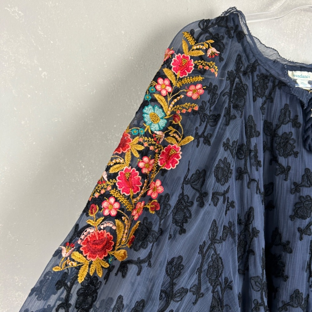 Sundance size XXL Gemma Elegance top long sleeve embroidered navy boho NEW - Picture 5 of 16